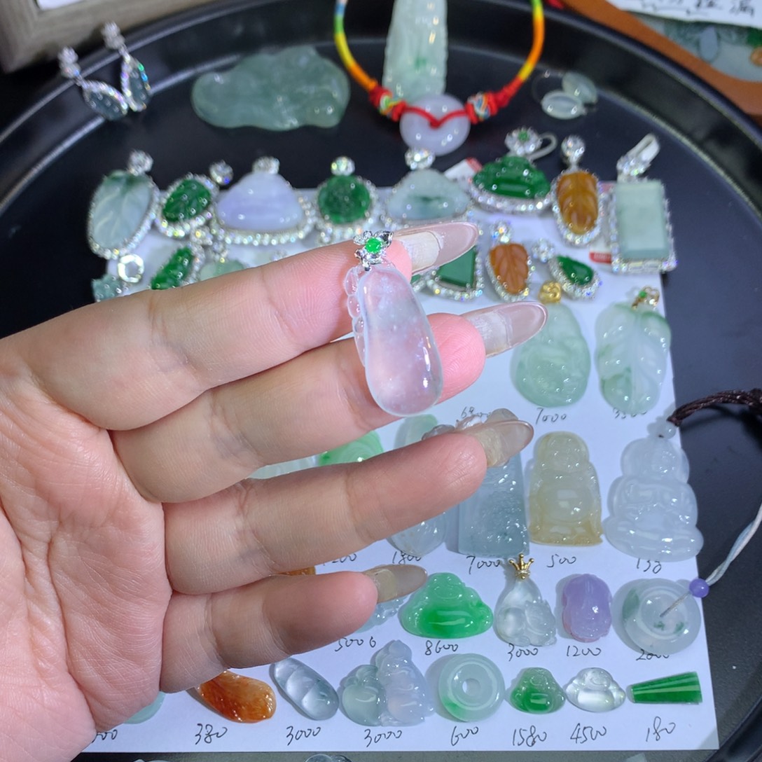 翡翠18K金镶嵌吊坠(不含链)冰福瓜