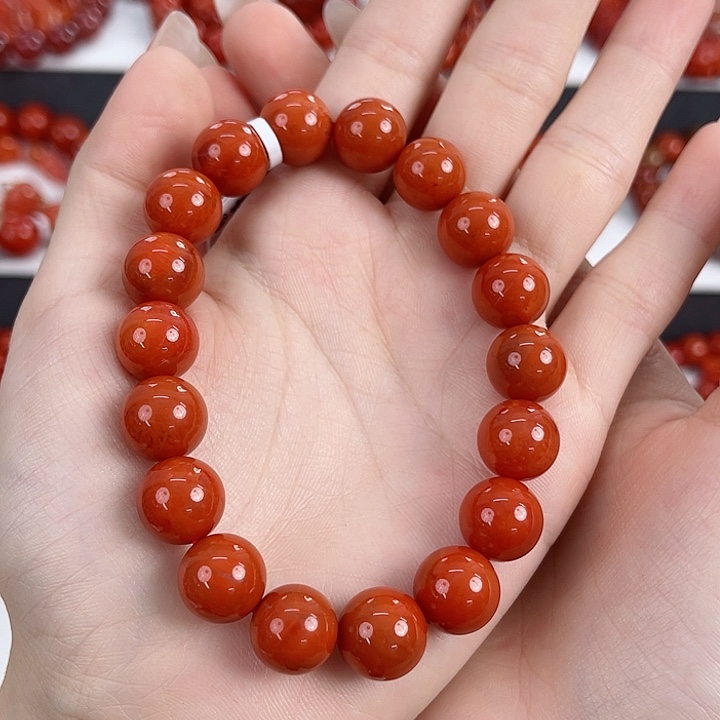 南红玛瑙未镶嵌瓦西柿子红满肉11mm手串