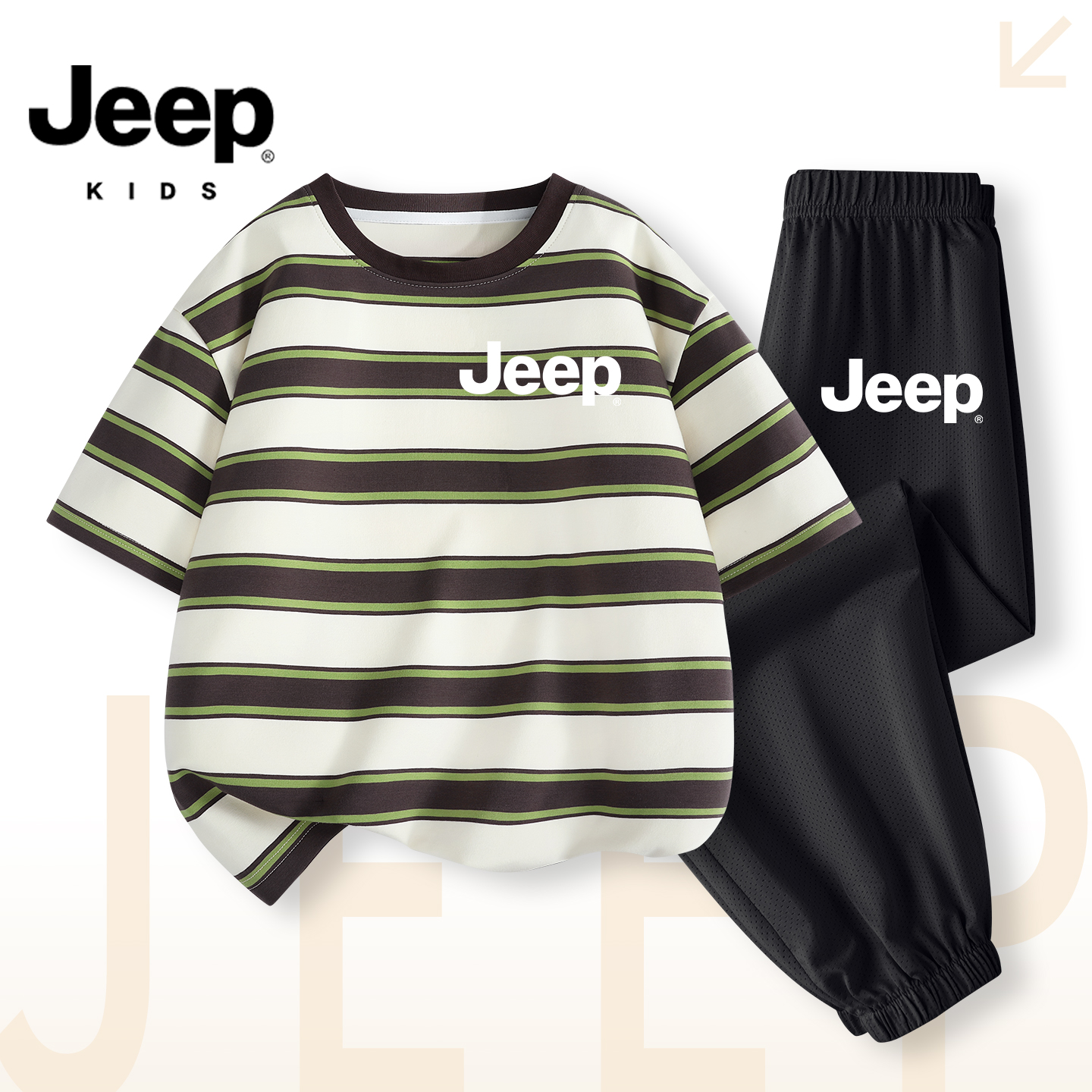 JEEP/吉普男童夏季短袖套装6-12岁潮款儿童运动装男孩百搭夏装潮
