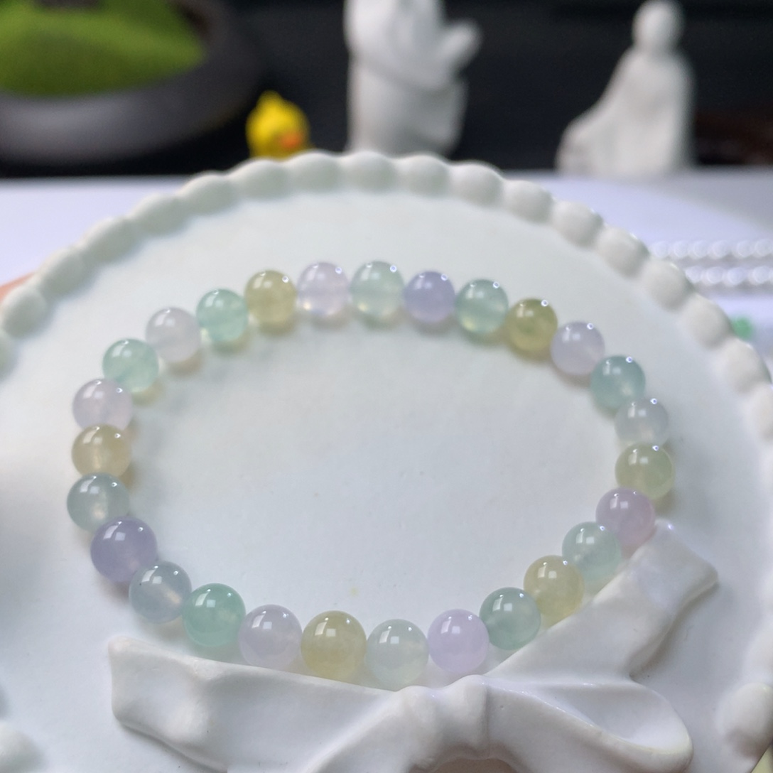 翡翠手链未镶嵌卡6+马卡龙手串