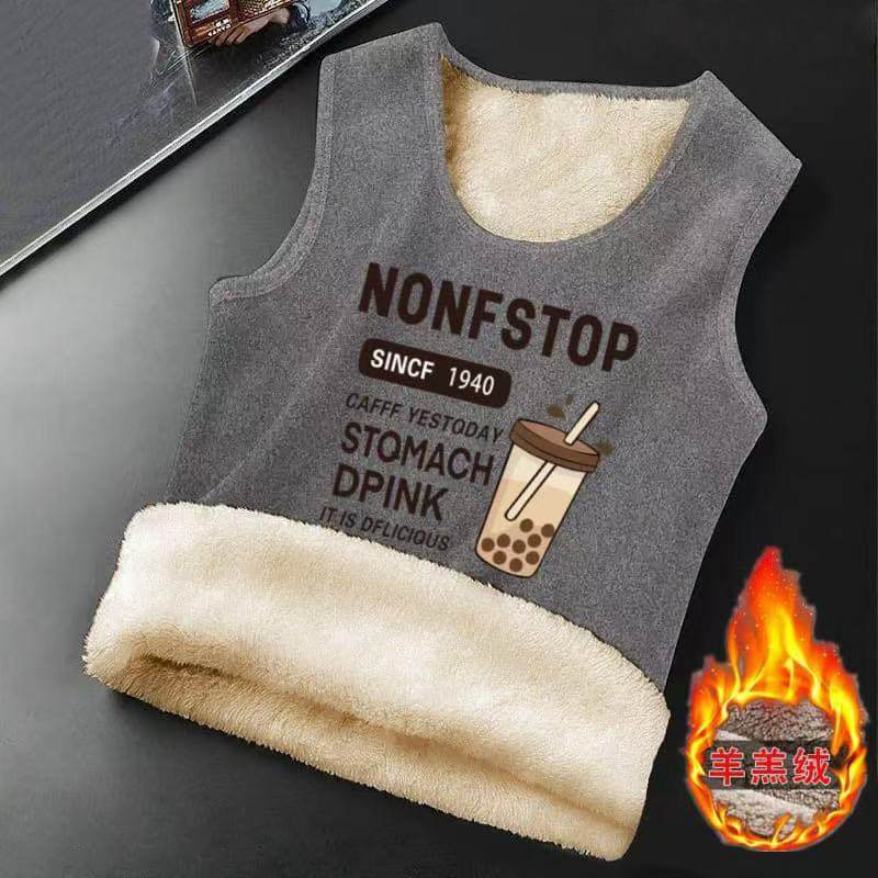 羊羔绒保暖背心男冬季新款加厚一体绒发热马甲无袖打底衫加绒背心