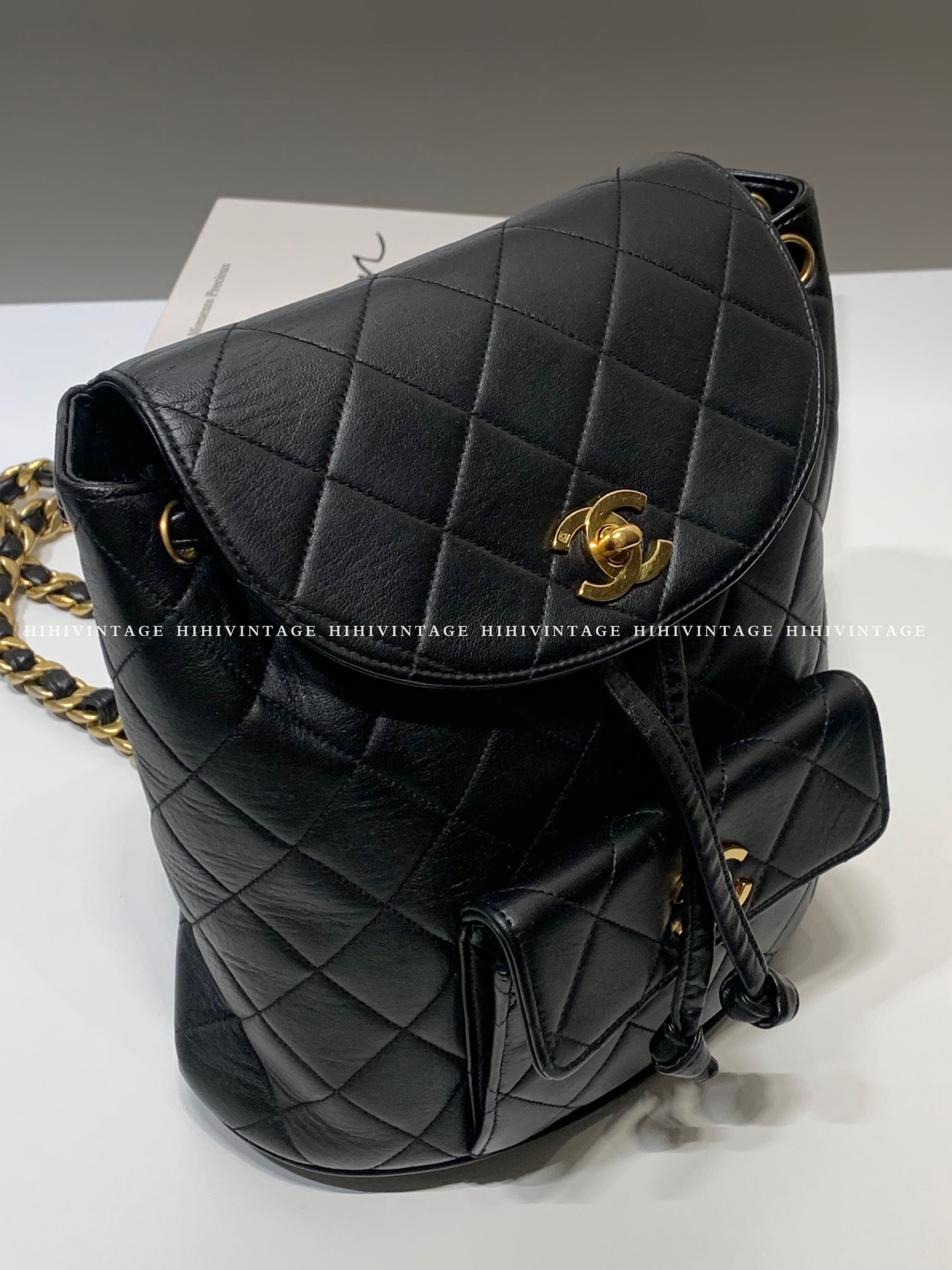 95新 Chanel/香奈儿 HIHI/Chanel 黑金duma双肩包 2开 