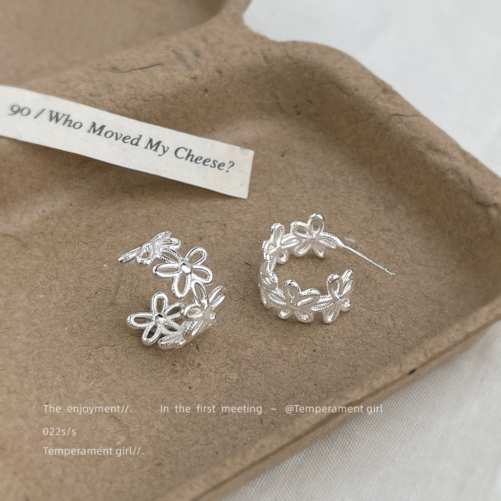 铜合金耳饰 法式蕾丝花边镂空厚保色清新甜美仙女风新款耳饰耳环