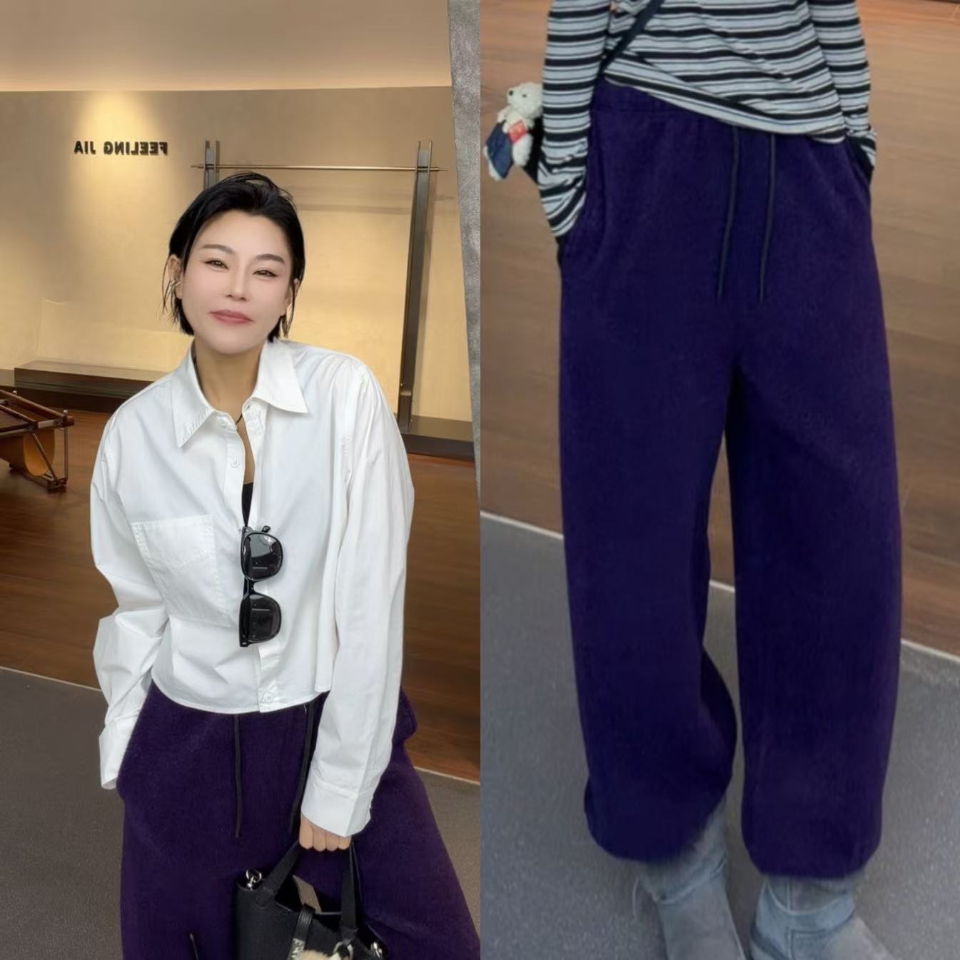 菲林家FL 9300【老友裤】 设计感抽绳毛绒卫裤