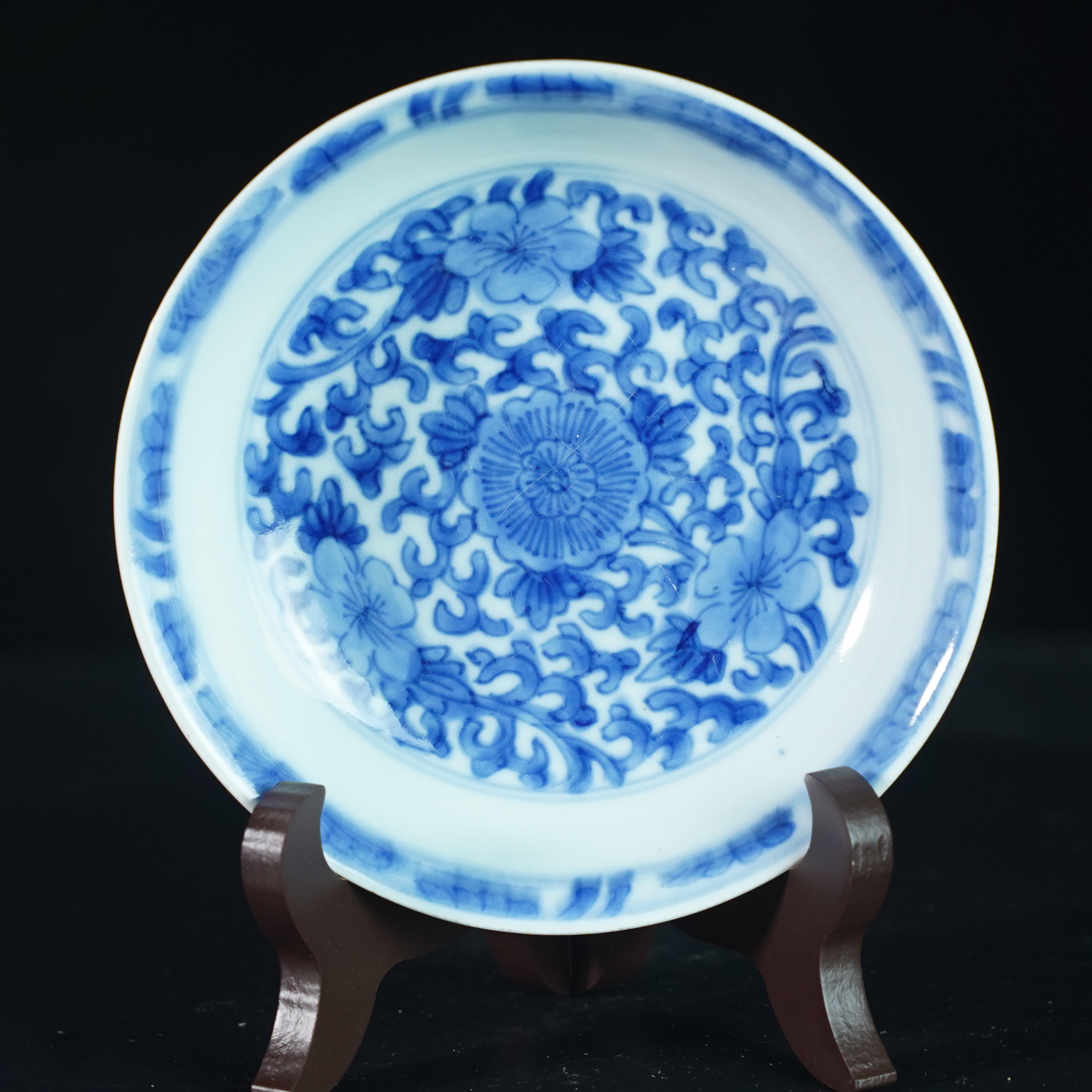 LXZ2580120064【十竹斋】清康熙青花缠枝团菊纹盘