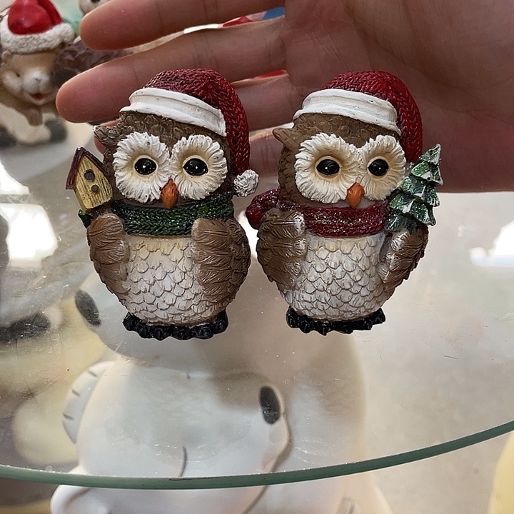 树脂圣诞猫头鹰两个