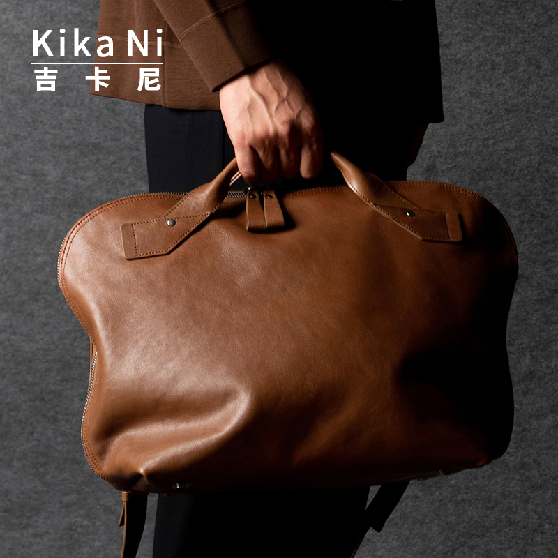 吉卡尼潮牌通勤单肩斜挎包男真皮公文包大容量邮差包旅行手提包男