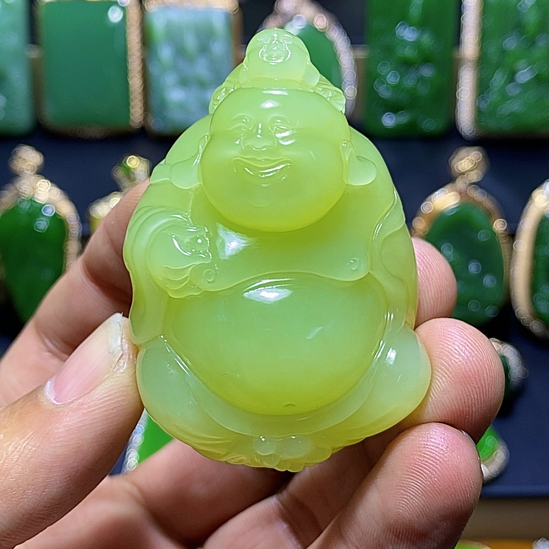 【玉人生珠宝】官方正品精品和田玉新疆若羌黄口料冰底米黄精雕佛公