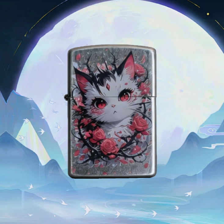 古银玫瑰花猫防风油打火机送男士无油