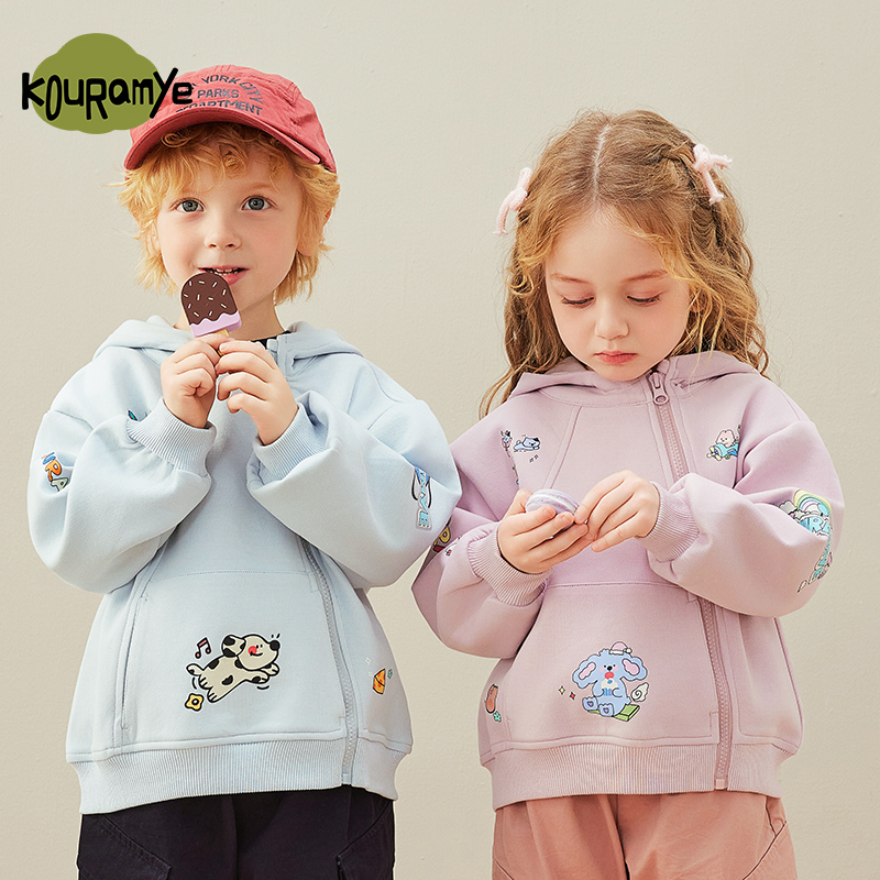 酷娃米春秋款中小童舒适百搭卡通章仔印花连帽卫衣20754