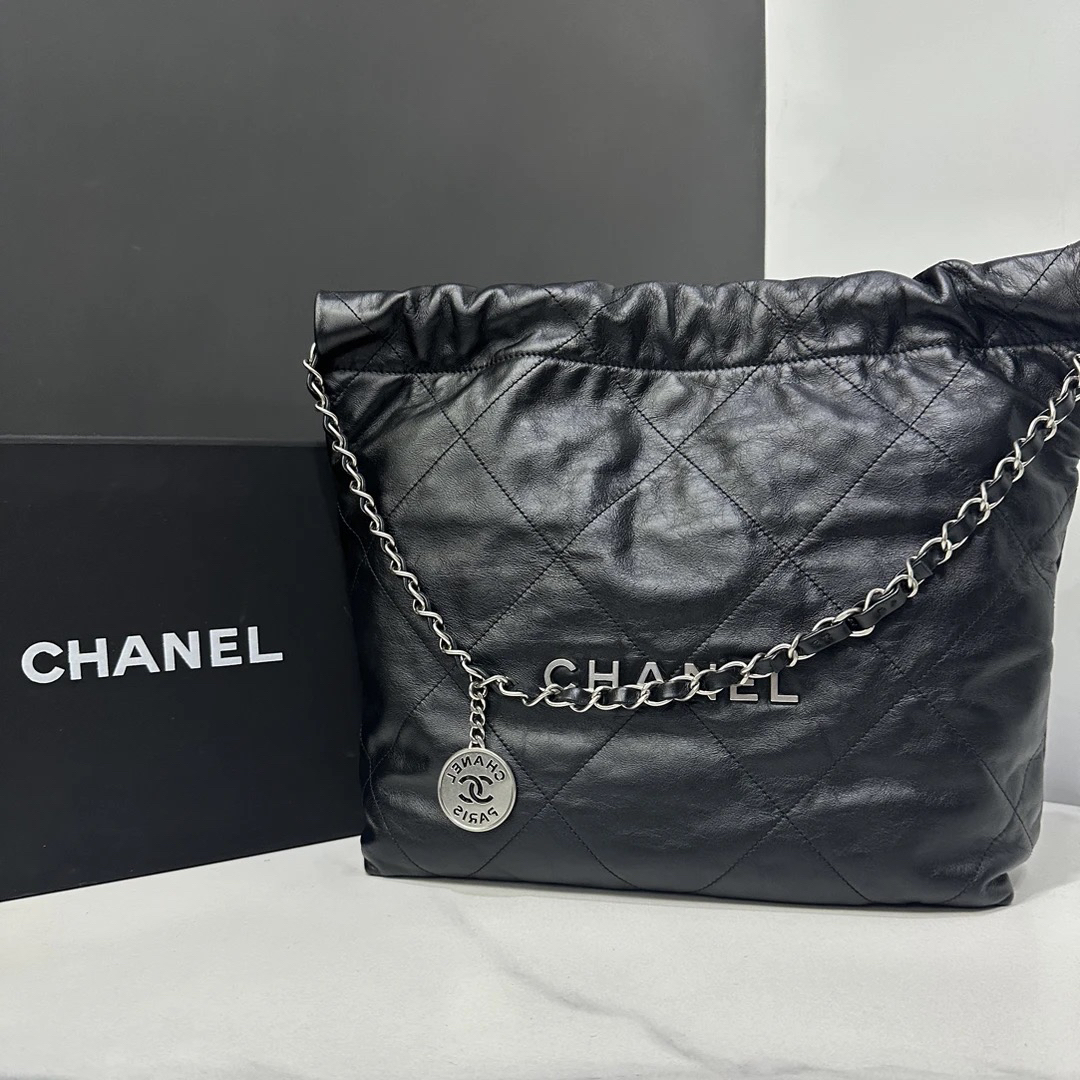 95新 Chanel/香奈儿 黑银22bag包芯片30cm/0995111701