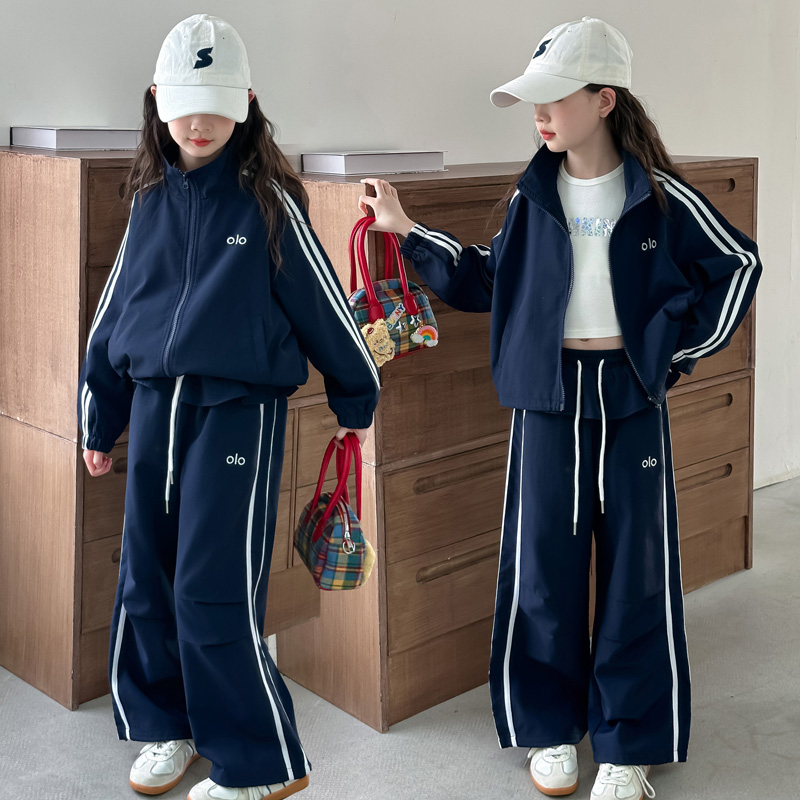 女童秋季套装2025新款儿童立领拉条套装女宝洋气中大童时髦韩版