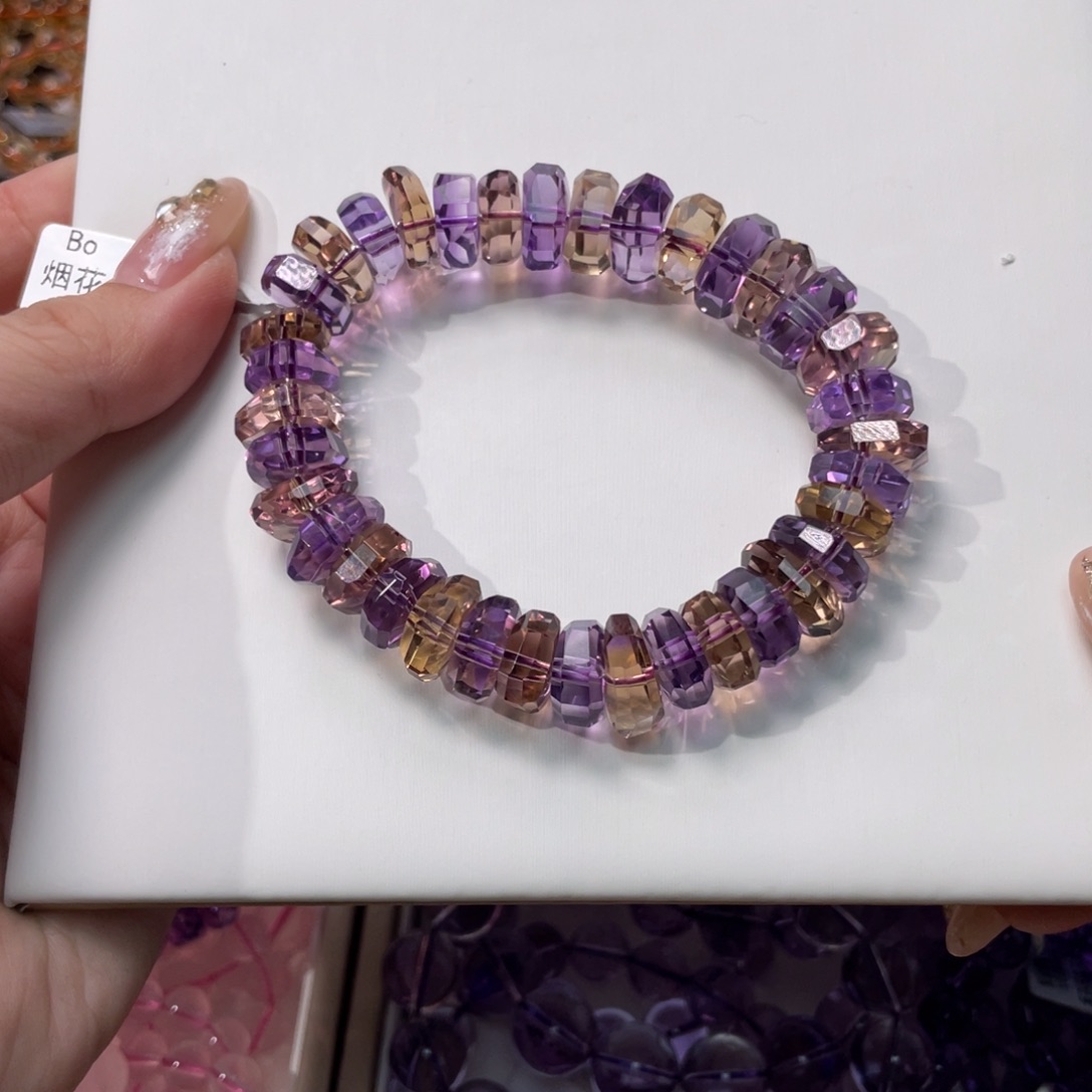 水晶手链未镶嵌紫黄烟花切12m+