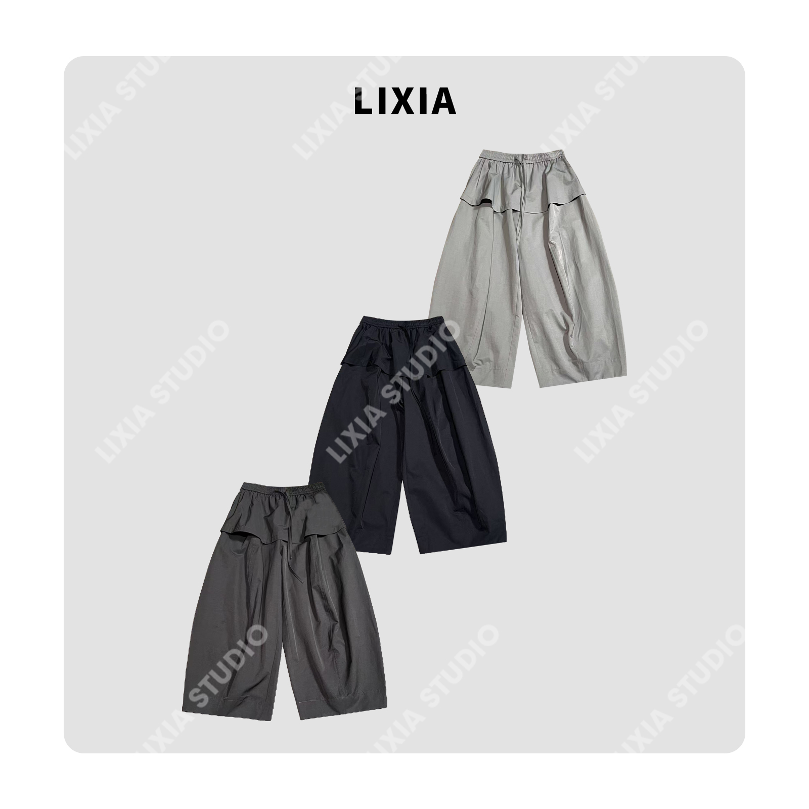 LIXIA【艺术自由】棉麻感自带裙帘高级韩系极简风裤子-D11921
