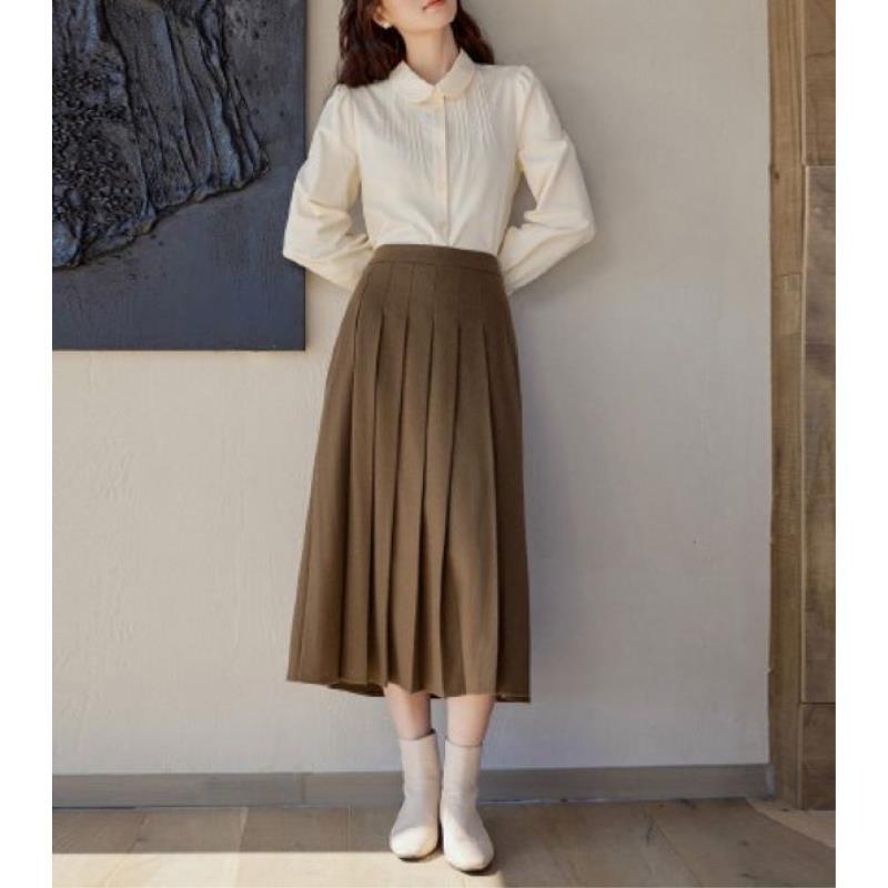 羊毛呢百褶半身裙2025冬女装新款松紧腰显瘦大摆宽松百搭伞裙279