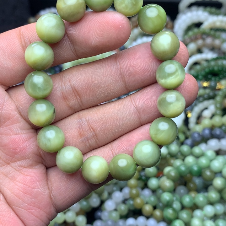 和田玉未镶嵌手串黑羊洞碧玉 黄金瞳手串