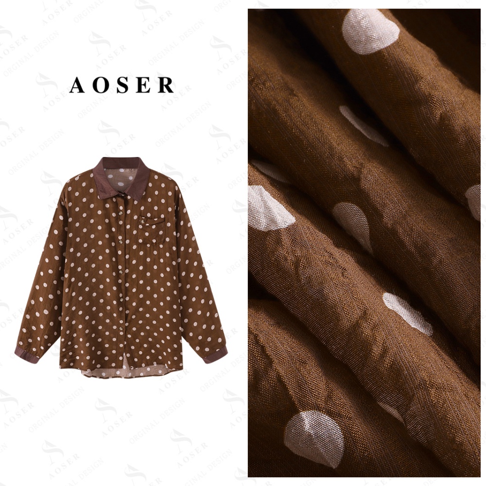 AOSER百搭时尚网红休闲波点长袖印染圆点衬衫女装2025