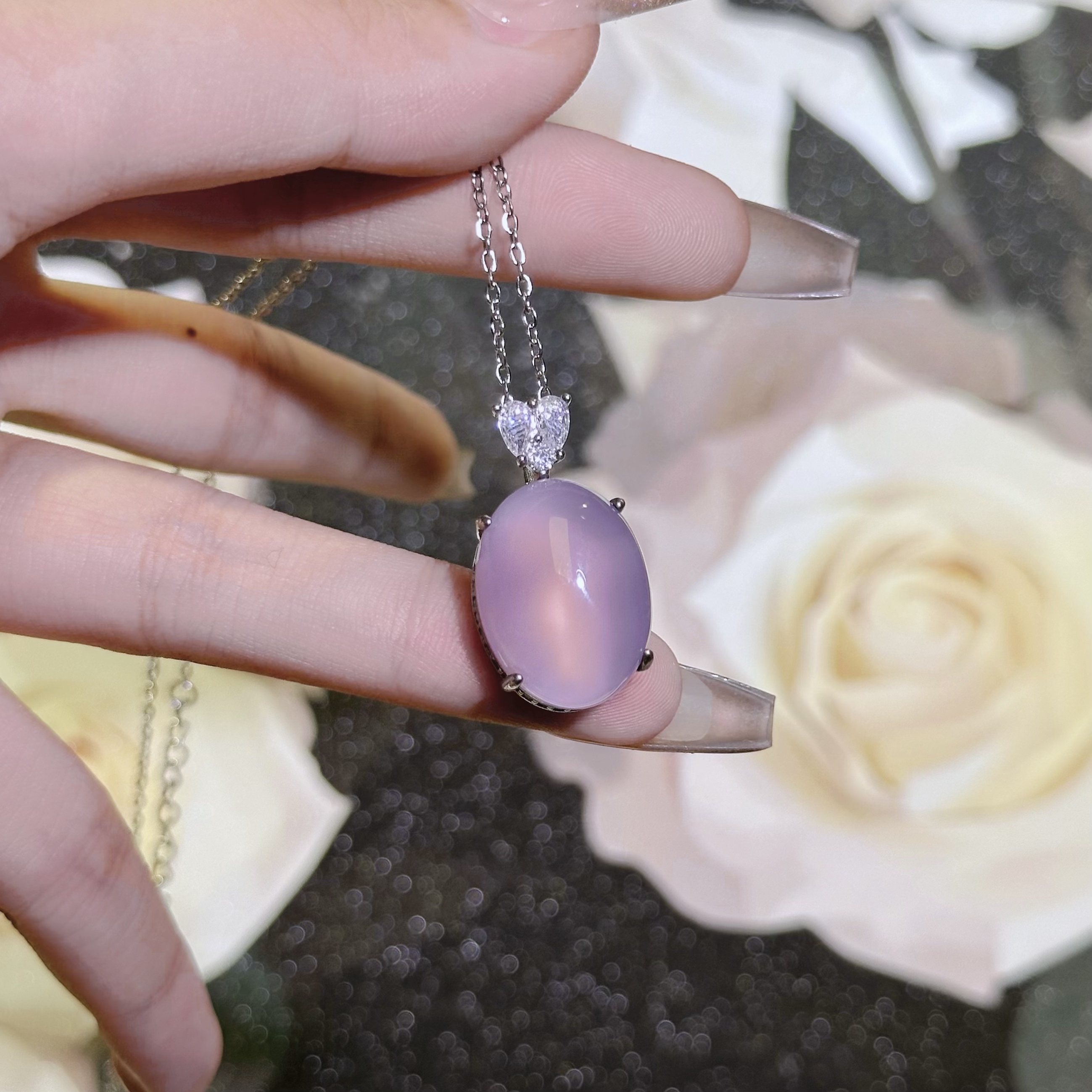 简约高冰紫罗兰玉髓鸽子蛋项链