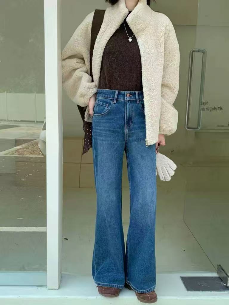 SU【851】代A9 愫敏 直筒牛仔裤冬加绒加厚小个子阔腿裤