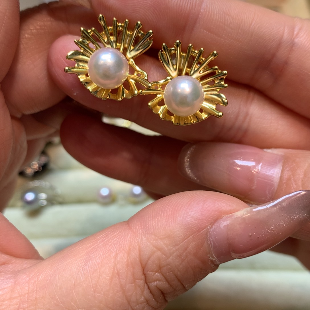 海水珍珠耳饰银S925镶嵌