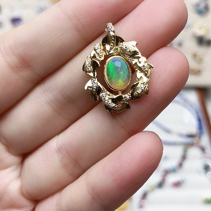 欧泊珠宝奇石银S925镶嵌吊坠501