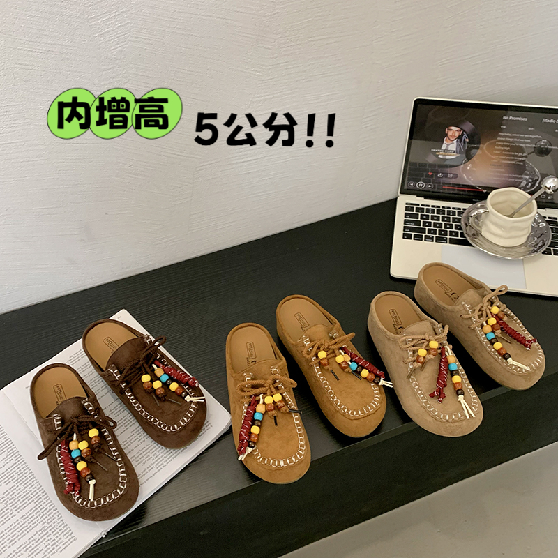 5CM！磨砂厚底勃肯拖鞋女2025夏季新款一脚蹬包头半拖配裙子包头拖