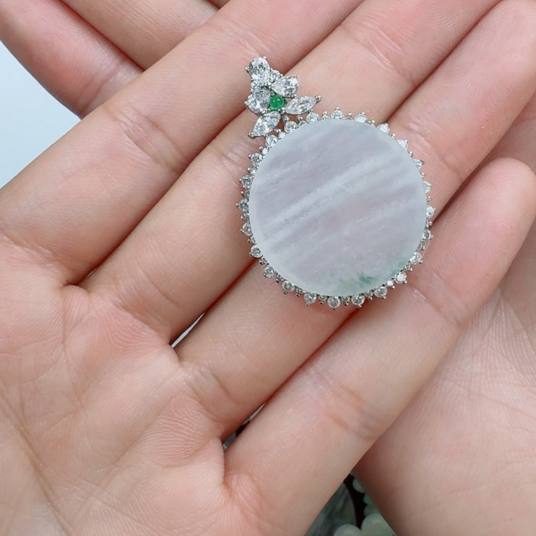 颈饰银S925镶嵌翡翠?*河天然缅甸A货翡翠无事牌