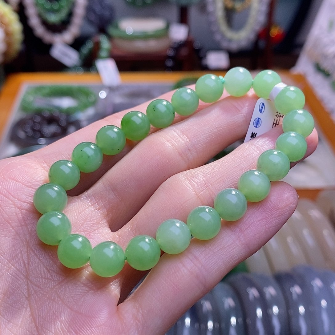 和田玉碧玉乌兰海手串8MM未镶嵌