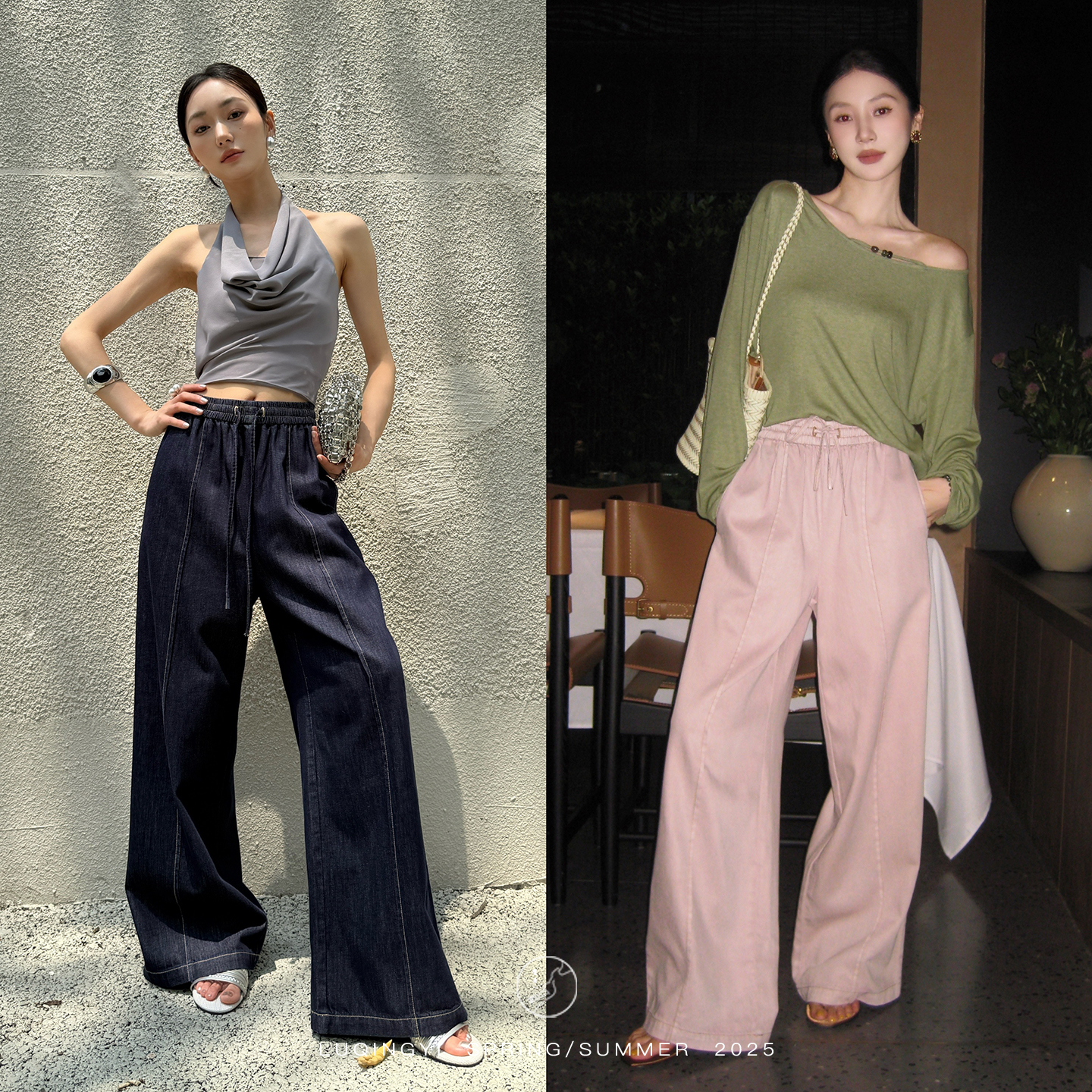 鹭青一原创【朴愈】天丝棉垂感松紧腰宽松直筒牛仔裤女L25K1049L