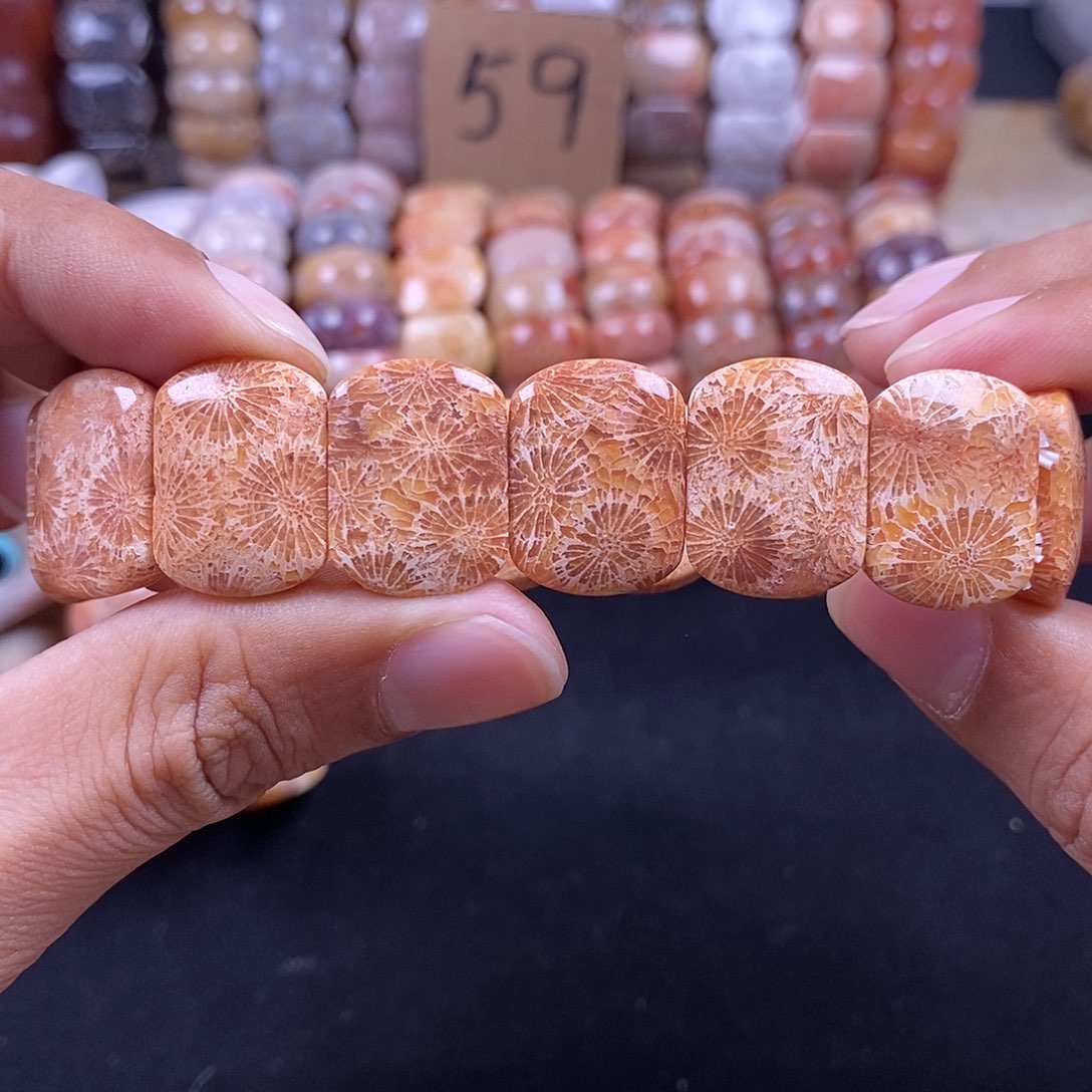 硅化珊瑚（珊瑚玉）未镶嵌手串大烟花90