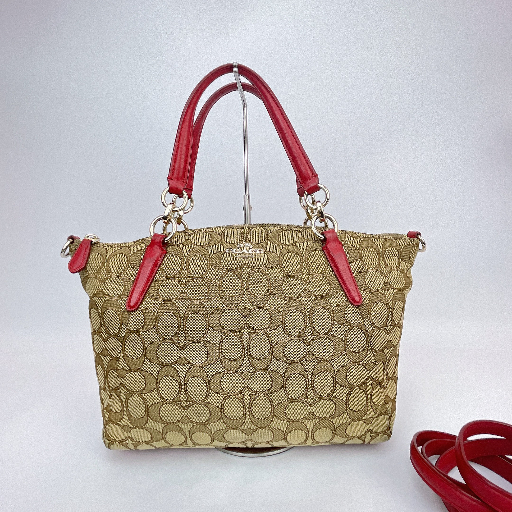 95新 COACH/蔻驰 蔻驰 老花帆布拼皮单肩包底长26 O362