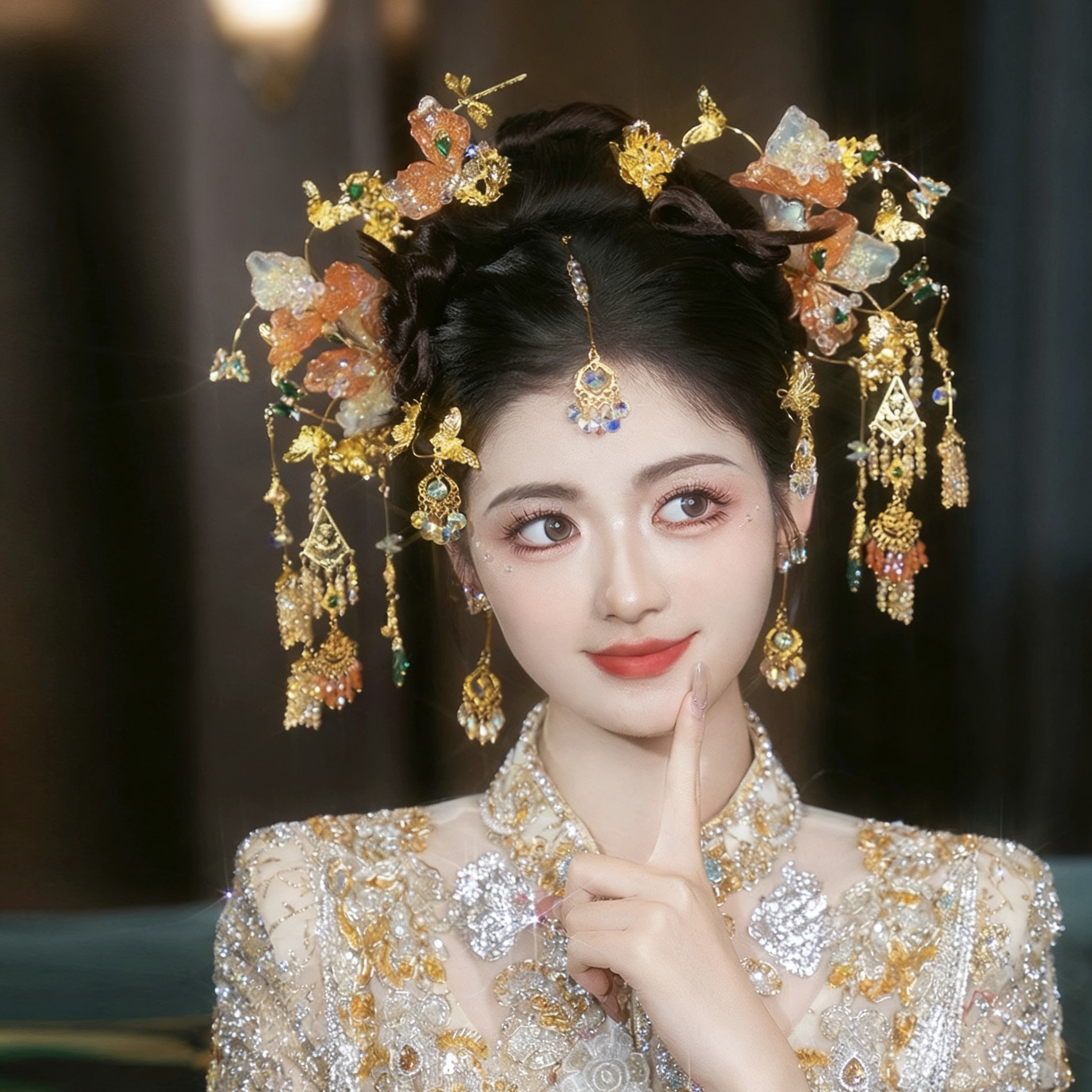 D62喜看新品浅色减龄凝胶花朵中式婚礼秀禾古风新娘结婚头饰