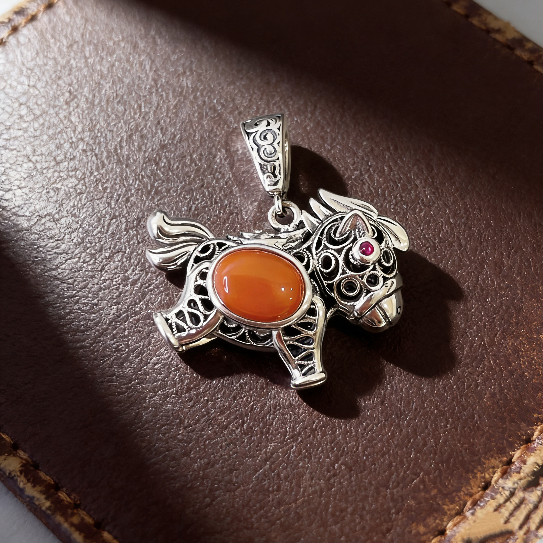 马上有米本命年生肖南红吊坠重工时尚