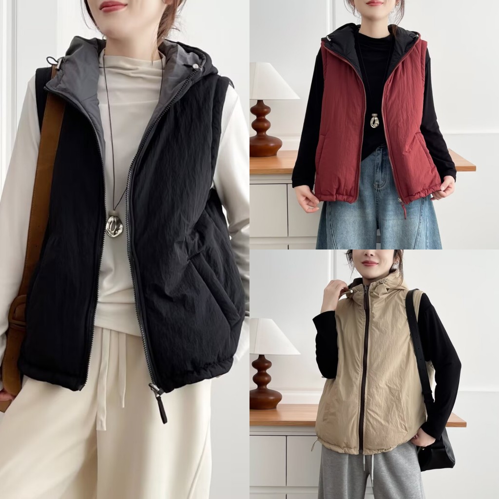 100-200斤大码女装胖mm秋冬款时尚百搭双面可穿连帽棉服马甲2550