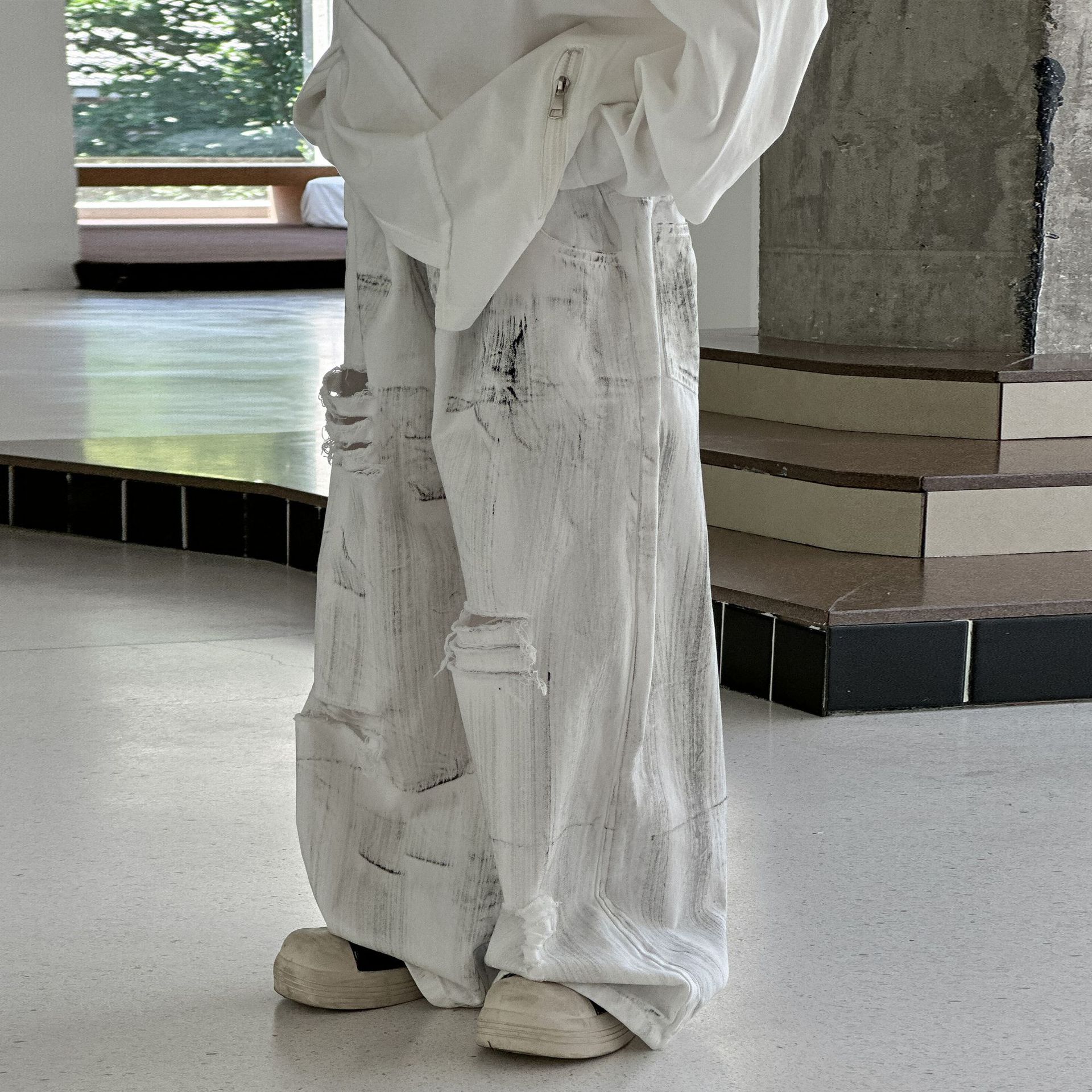 A.MU美式复古秋款男童牛仔裤2025新款春秋季儿童潮酷宽松阔腿裤子