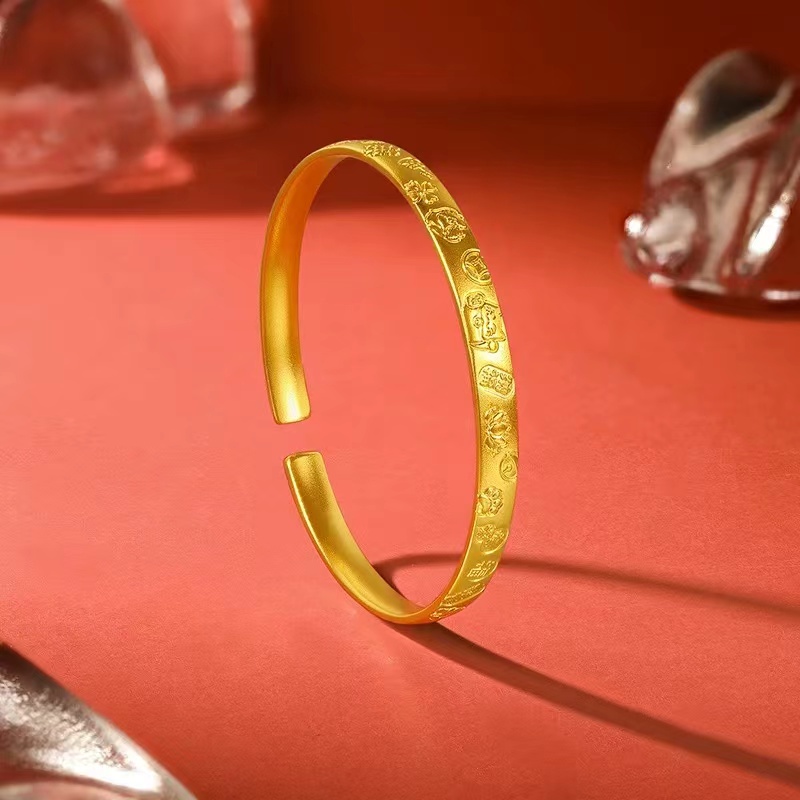 黄金古法手镯女足金金镯子纳福开口手镯15g