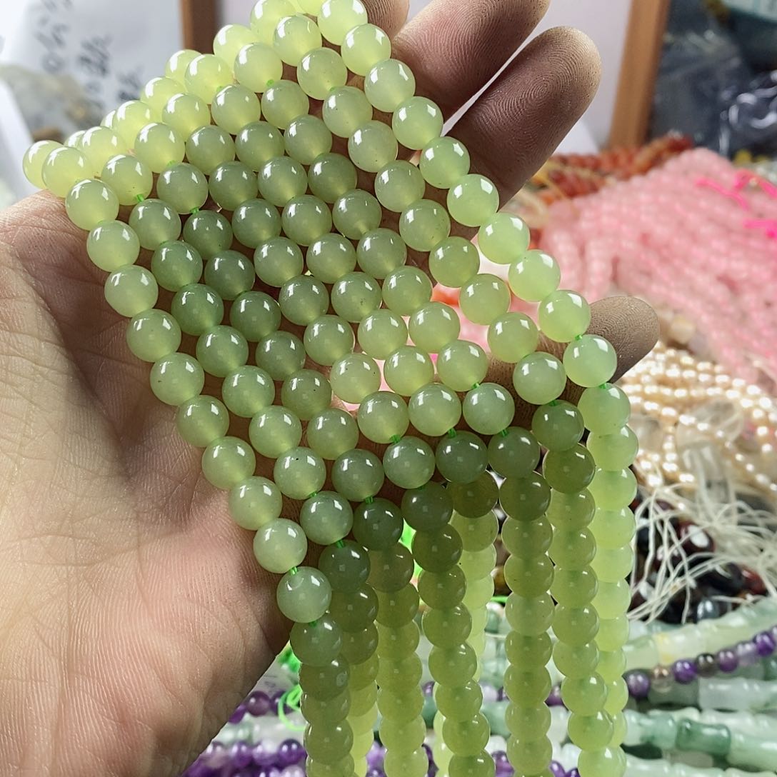 玛瑙/玉髓珠宝半成品未镶嵌一条天然8mm晴水岫玉圆珠A311