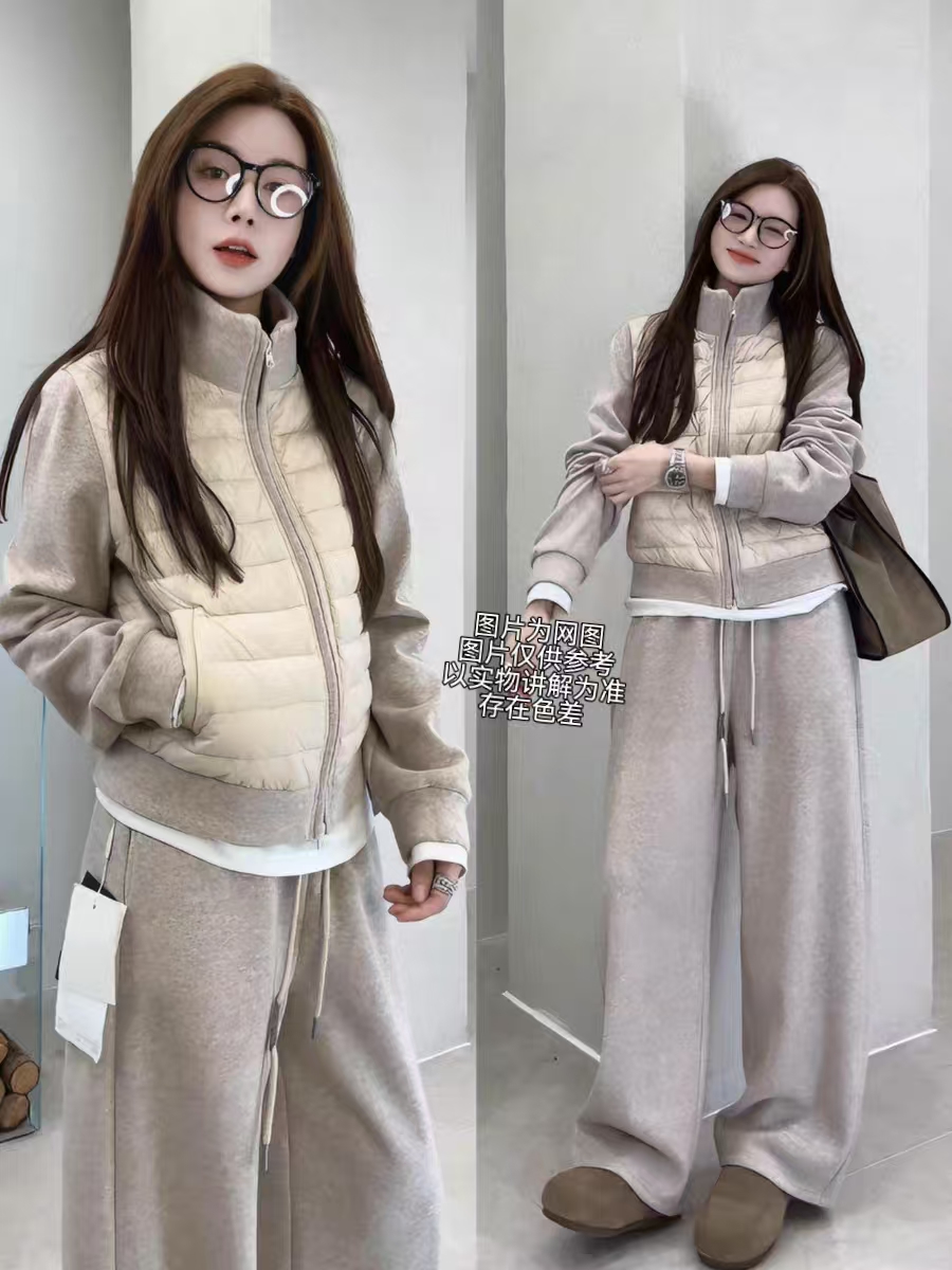 2025冬季新款大码女装韩系慵懒立领双拉链棉外套+阔腿裤