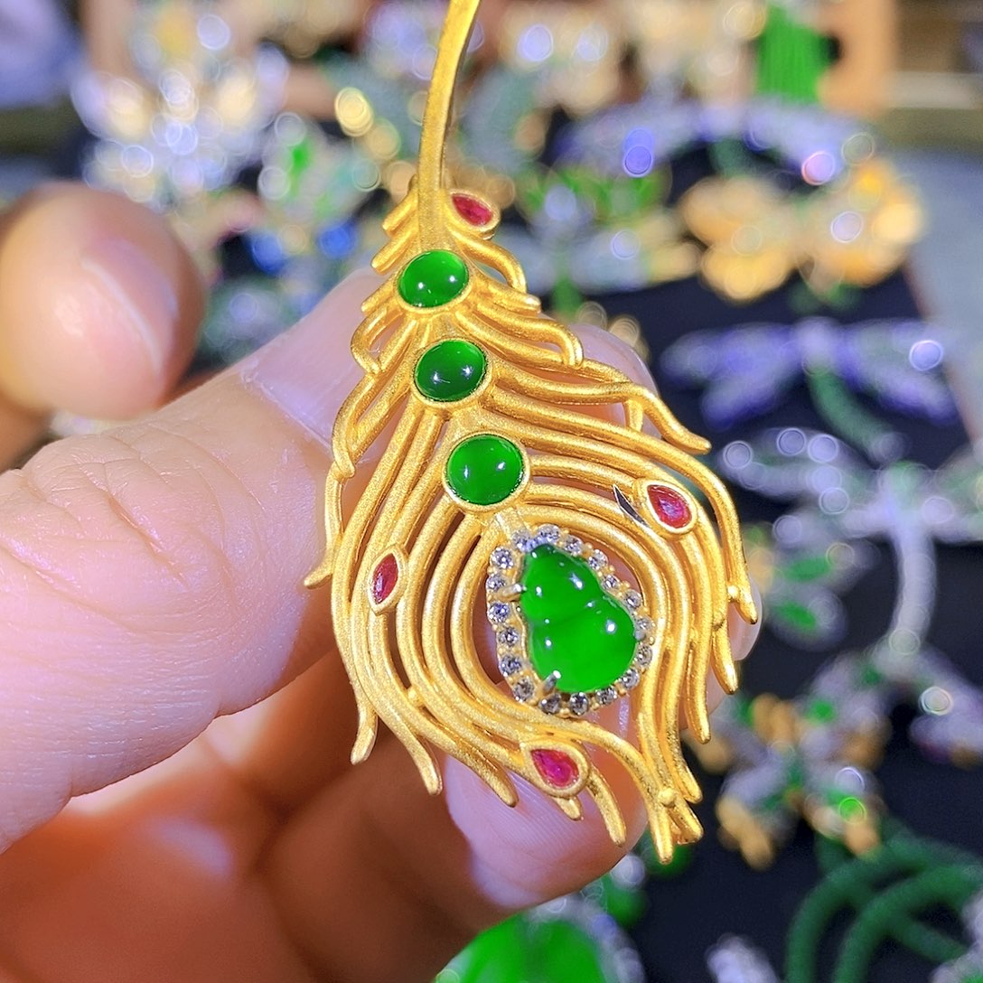 吊坠(不含链)银S925镶嵌翡翠