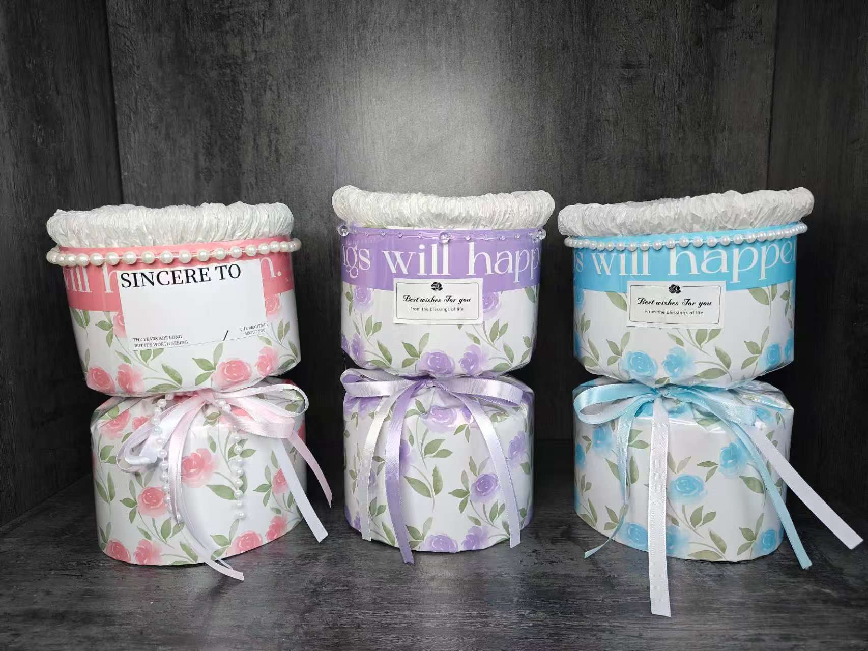 热门选择手工制作圆形小香风系列花壳花束包装可插9到12朵小花