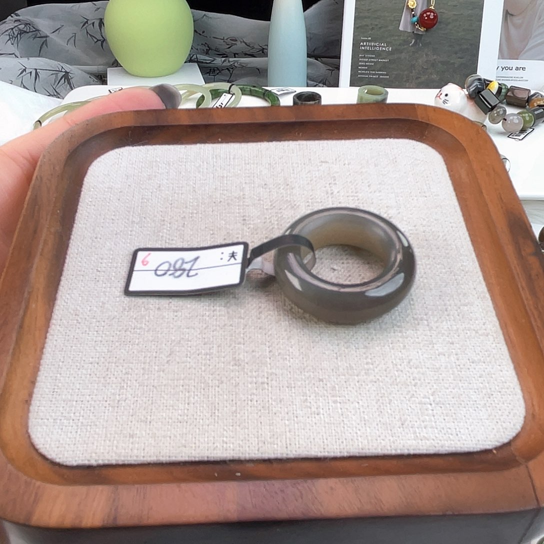 和田玉未镶嵌戒指U37烟紫甜甜圈17.1不退换