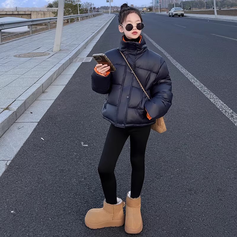 女童棉服外套秋冬装大儿童装羽绒棉衣女孩冬装韩系酷飒立领棉袄潮