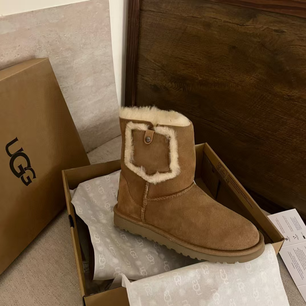 小口袋中桶雪地靴内里厚毛防滑保暖冬季棉鞋