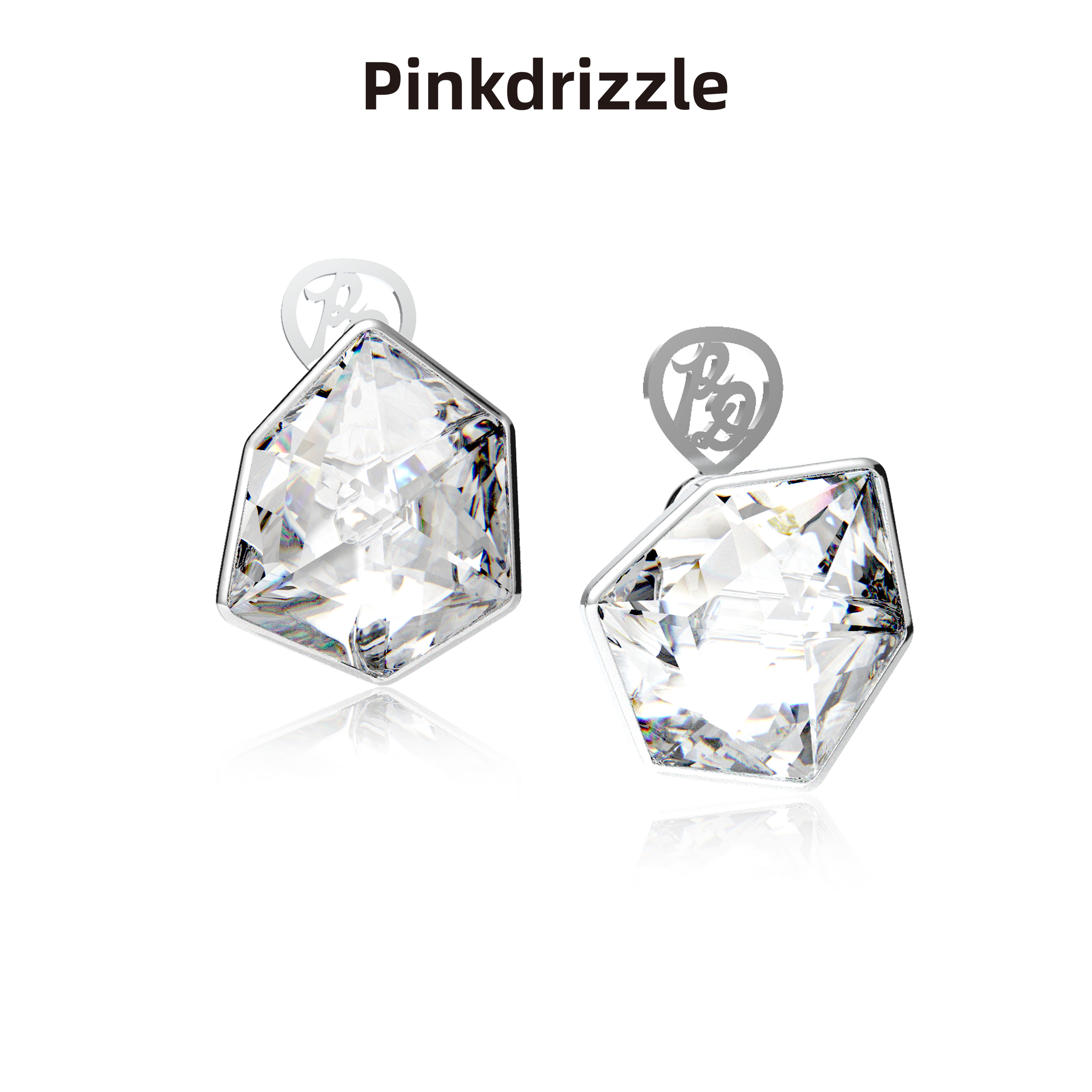 Pinkdrizzle 铜合金耳饰 菱曜星辰几何镶嵌银色耳饰百搭设计感