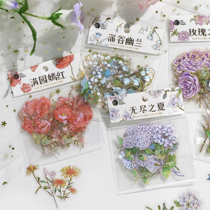 初品 · 栽花系列PET烫金立体手账贴纸（6包组合装）