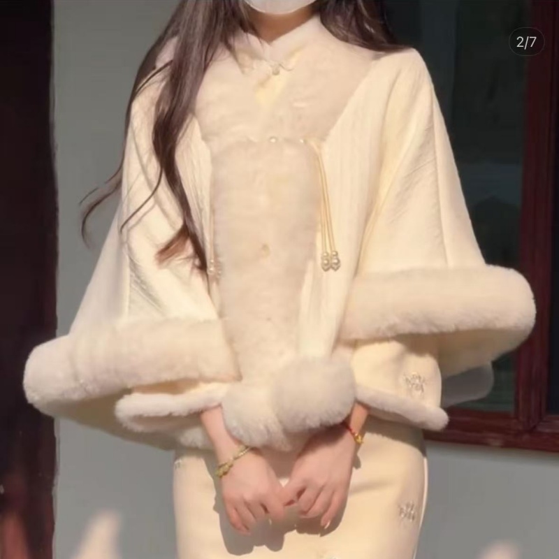 【潇潇定制】运补6r斗篷披肩外套女秋冬加绒旗袍毛领外搭旗袍围巾