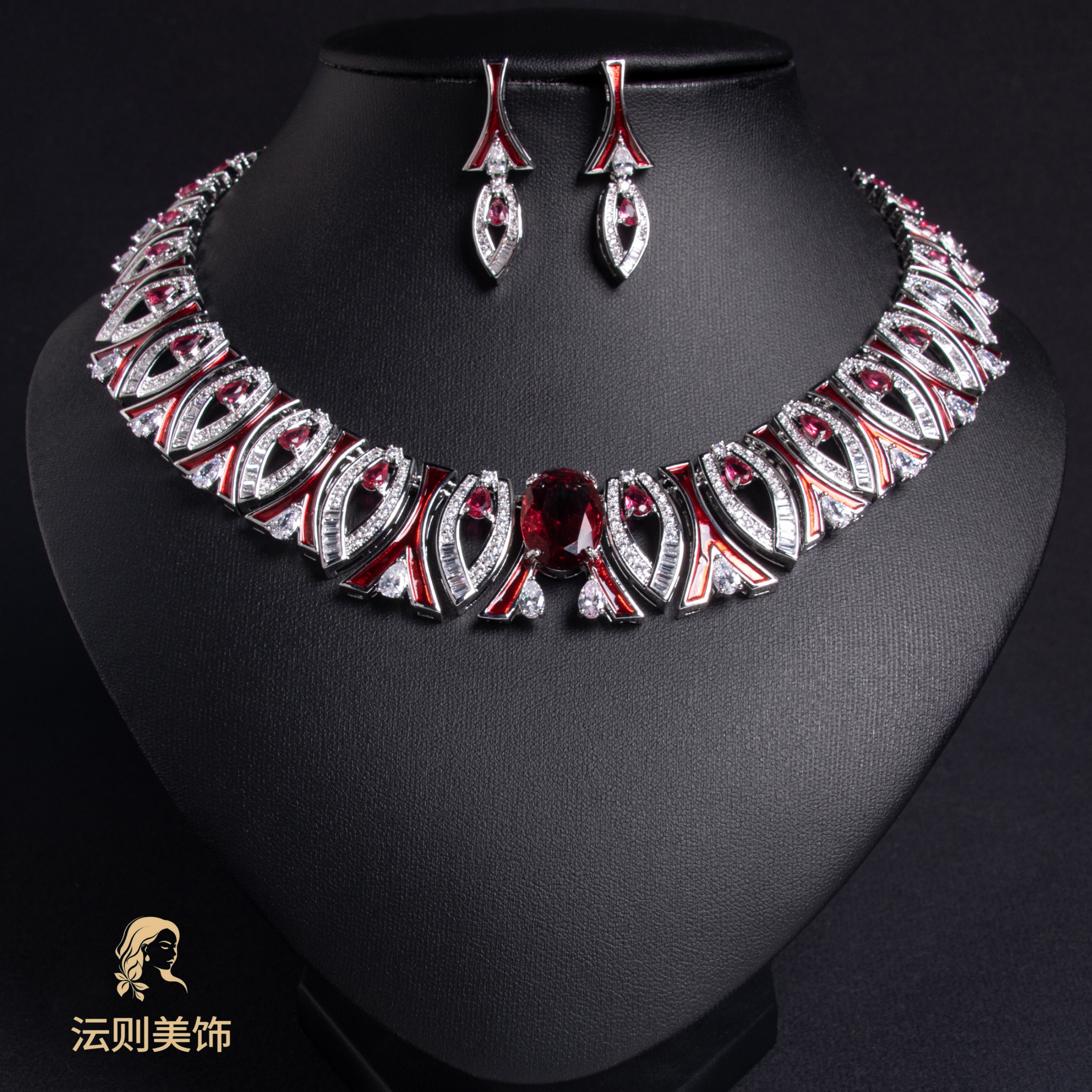 铜合金锆石项链  H703《鱼悦》LYTJ30550时尚素款红色走秀气质坠链