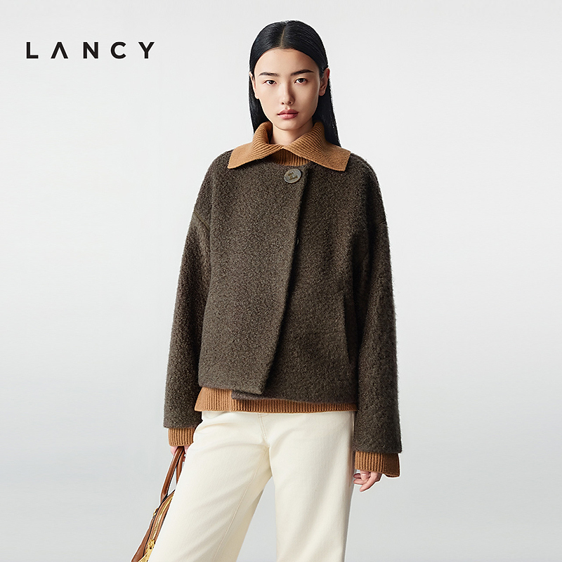 LANCY/朗姿2025冬新款松弛感羊毛马海毛毛呢夹克女百搭圆领短外套