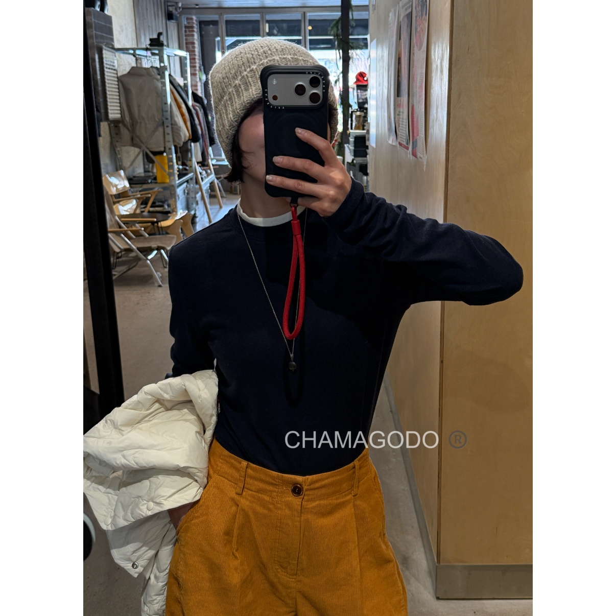 CHA MA GO DO10710修身百搭拼色假两件打底长袖T恤