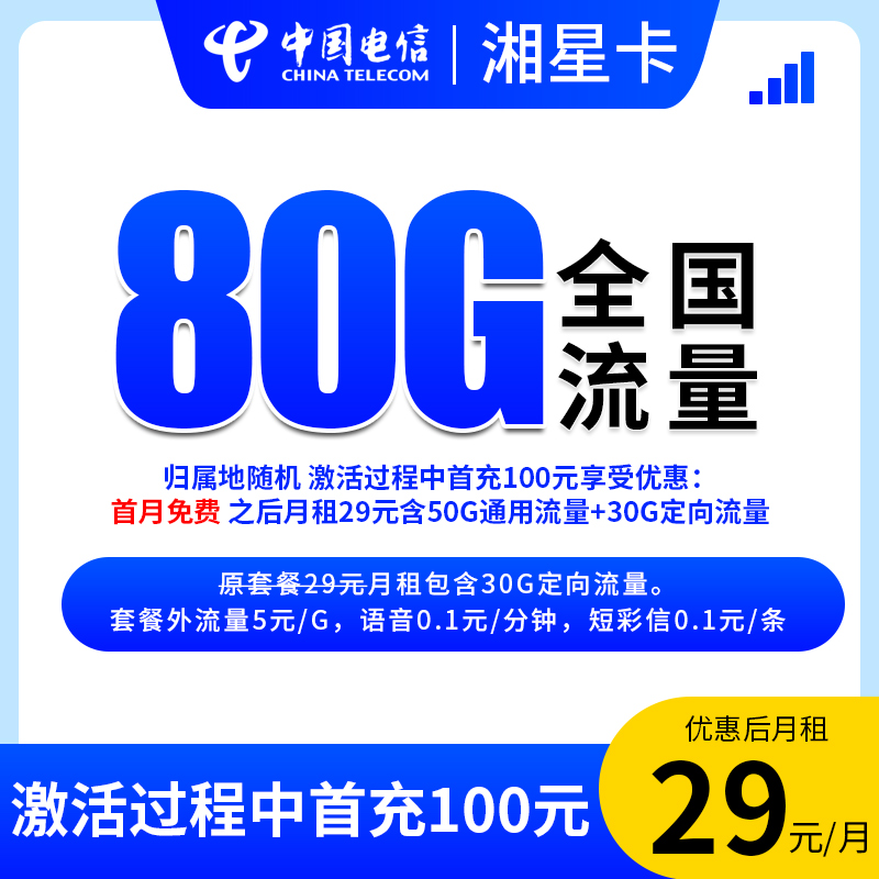 MF【湘星卡-发全国】大流量卡电话卡不限速5G网卡官方手机卡